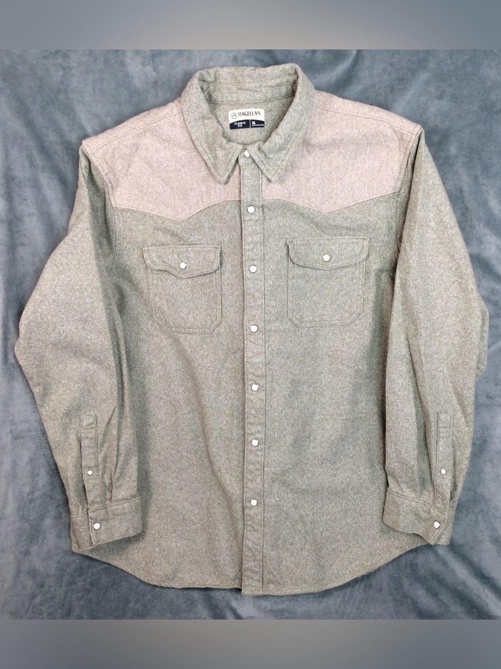 Magellan Outdoors Men’s Two-Tone Western Button-Down Shirt - Olive & Tan